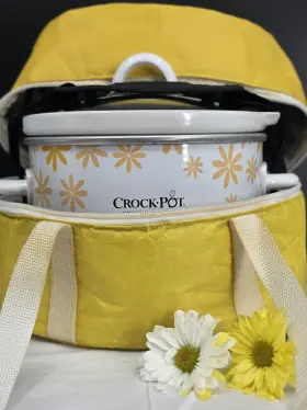 Scr250da-033 Sunbeam Vintage Crock Pot 2.5 Quart Yellow Daisy Floral Slow Cooker W Carry Bag Cottagecore