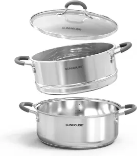Am507-24a Sunhouse - 4.6 Quart Steamer Pots With Lid 2-tier Quarts Pot