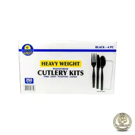Hwckb250 Sunset Heavy Weight Black Cutlery Kit 250ct Bulk Food Service