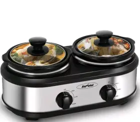 Sunvivi 744759160102 Dual Pot Slow Cooker 2 Small Mini Crock Buffet Server And Warmer