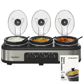 Sunvivi 765037196170 Triple Slow Cooker Buffet Server With 10 Cooking Liners Adjustable Temperatu