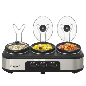 Sunvivi 765037196224 Triple Slow Cooker Buffet Server And Warmer With 3 Removable Ceramic P