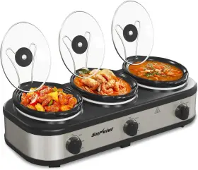 Sunvivi 800689638309 Triple Slow Cooker Buffet Server And Food Warmer Small Mini Pot