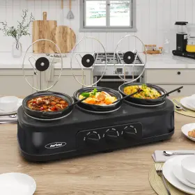Sunvivi 810214130192 Triple Slow Cooker Buffet Server And Warmer With 3 Removable Ceramic Pots A