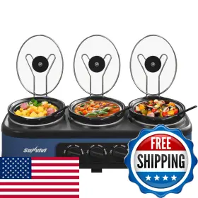 B0f2f6nfbm Sunvivi Triple Slow Cooker Buffet Food Warmer 3 X 1.5 Quart Removable Ceramic Pots