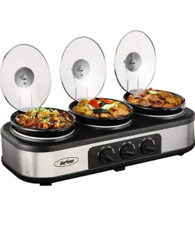 He-y03 Sunvivi Slow Cooker Triple Buffet Server 3 Pot Food Warmer