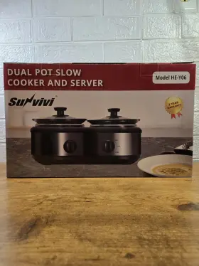 He-y06 Sunvivi Dual Pot Slow Cooker/server 1.5 Quart Crock Each Dishwasher Safe Open Box