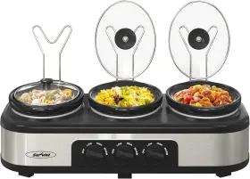 Zes002sl Sunvivi Triple Slow Cooker Buffet Server And Warmer With 3 4.5 Quarts Silver