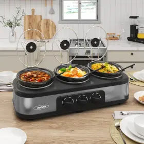 Zes003 Sunvivi Slow Cooker With 3 Pots Triple Buffet Server Pot Food Warmer F