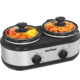Zes006gr-11 Sunvivi Survivi Double Slow Cooker With Glass Lids - 2 X 1.25 Quart Capacity
