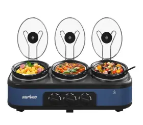 Zes019db-11-sv Sunvivi Triple Slow Cooker Buffet Food Warmer With 3x 1.5 Quart Removable Ceramic Pots New