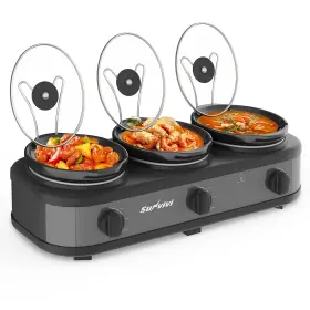 Sunvivipro 810173791656 Triple Slow Cooker Buffet Food Warmer With Three 1.5-quart Removable Ceramic