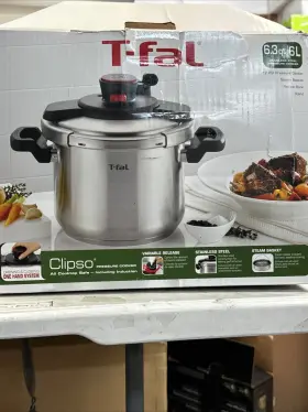 7114000462 Tefal T-fal Clipso 6.3 Quart Stainless Steel Pressure Cooker Induction One-hand Lock 7114000462 Tefal T-fal Clipso 6.3 Quart Stainless Steel Pressure Cooker Induction One-hand Lock