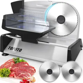 Topoto 781039789776 Meat Slicer Machine Home Use 2 7.5 Inch Blades Light Gray