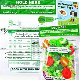 Tzz-scb001 Trendzzdesign 25 Pack Microwave Steamer Bags For Transparent With Printed Instructions