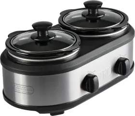 Tru 655772012067 Double Slow Cooker By Select Brands - Buffet Black And Silver