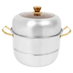 Jjf83t Unnsiapit 3-tier Steamer Pot For Cooking D12.6in Metal Steaming Silver
