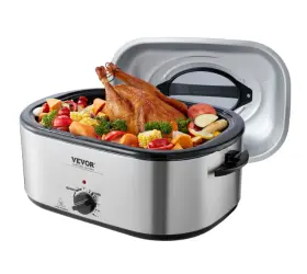 Vevor 197988387848 24 Quart Electric Roaster Oven 1450w With Adjustable Temp Self Basting Lid And Keep