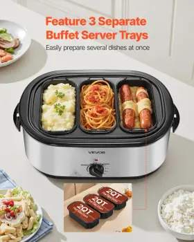 Vevor 197988704317 Electric Roaster Oven 24 Quart Roasting Pan With 3 Bin Buffet Server