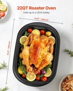 Vevor 197988704560 Electric Roaster Oven 22 Quart Roasting Pan With Self-basting Lid