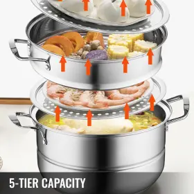 Vevor 601707147434 Dumpling Steamer Stainless Steel 5 Tier Cook Soup Noodles Fishes 11.8inch Pot #2