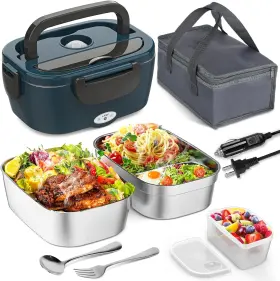 Hd-j-0144 Vingud Electric Lunch Box For Adults 80w Heated With 2 Velvet Blue
