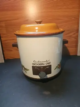 Ags-102 Vintage Crockery Chef Electric Slow Cooker With Orig Lid Mushroom Design Tested