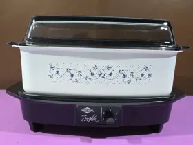 West Bend 024543815983 Vtg 4 Quart Slow Cooker With Non-stick Base Cream Blue Floral Designs