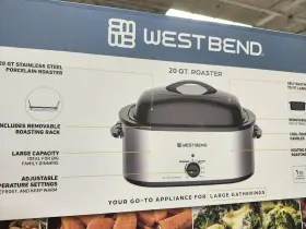 West Bend 072244000627 20 Quart Roaster Oven With Rack And High Dome Lid In Stainless Steel #2