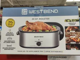 West Bend 072244000627 20 Quart Roaster Oven With Rack And High Dome Lid In Stainless Steel