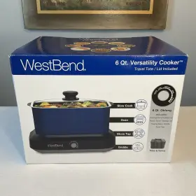 West Bend 072244879261 Versatility Slow Cooker 6 Quart New Blue 5 Temperature Controls