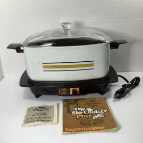 15277 West Bend Slow Cooker 6 Quart Glass Lid Non-stick Base Brown Amber Stripe Tested