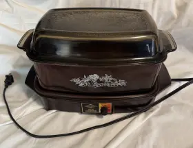 41114 West Bend Vintage Slow Cooker Avocado Brown Floral 5-piece Set Glass Lid