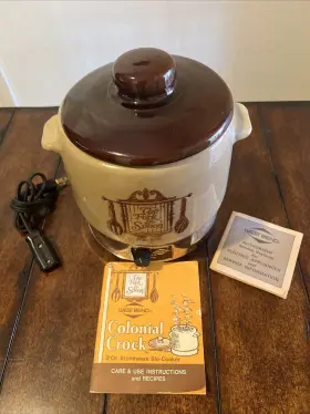 5402 West Bend Rare Vintage 2 Quart Stoneware Slo-cooker Fork/spoon Colonial Crock With Lid #2