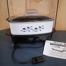 84000-84700 West Bend 4 Quart Slow Cooker Non Stick Base Instruction Manual White With Blue Flwrs
