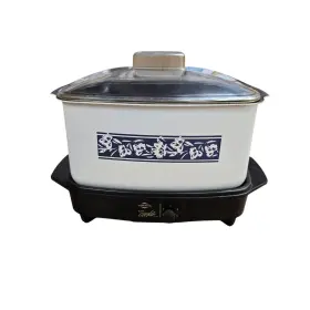84026 West Bend Slow Cooker 6 Quart White Floral Clear Plastic Lid Vintage