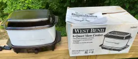 84086x West Bend Nos Vtg Slow Cooker 6 Quart White With Casserole Lid Nonstick New