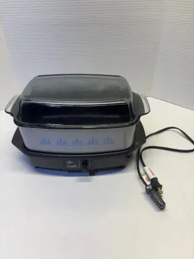 84246tested West Bend 84246 Slow Cooker 4 Quart Grey Blue Seashell Pot Griddle Glass Lid