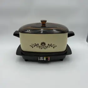 84306d West Bend Vintage Multi-purpose Slow Cooker 6 Quart Brown Flower Pattern