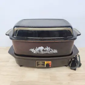 84414 West Bend Vintage Slo Cooker 4 Quart Brown Amber Lid 5 Settings Tested #2