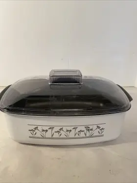 84600 West Bend Vtg 4 Quart Slow Cooker Plastic Lid White Blue Flowers Vines See Photos #3 84600 West Bend Vtg 4 Quart Slow Cooker Plastic Lid White Blue Flowers Vines See Photos #3