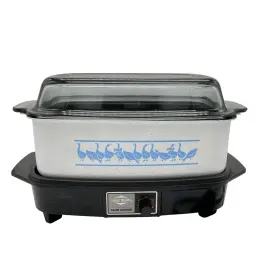 84614-31f West Bend Vintage Slow Cooker 5 Quart Speckled White Blue Goose Dutch Oven Roaster