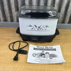 84706 West Bend Vtg Slow Cooker Griddle 6 Quart Non Stick Glass Lid Nice Condition