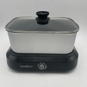 87905 West Bend Slow Cooker And Griddle 5 Quart Non Stick Black Silver 3 Temps