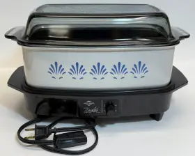 9047 West Bend Vintage Slow Cooker 5- Quart Blue Fan Pattern Model Usa With Lid And Base