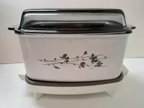 9108 West Bend Vtg Slow Cooker Griddle 6 Quart Non Stick Glass Lid Floral White Pattern #2