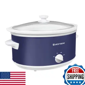 West Bend B0grcxwq68 Slow Cooker 6 Quart Capacity In Navy White Scwb6qptnw13
