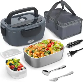 Hd-j-0074 Wisakey Electric Heated Lunch Box For Men/women Home 80w Portable Black And Grey