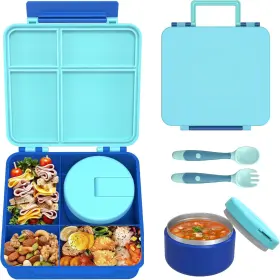 Hb-fh004 Wxxm Bento Lunch Box With 8oz Soup Thermo Kids Leakproof Average Size Blue