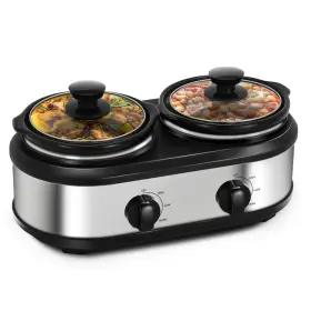 2x1.25qt Zoksun Double Slow Cooker 2 X 1.25 Quart Mini Individual Pots With Adjustable Temp Dishwash